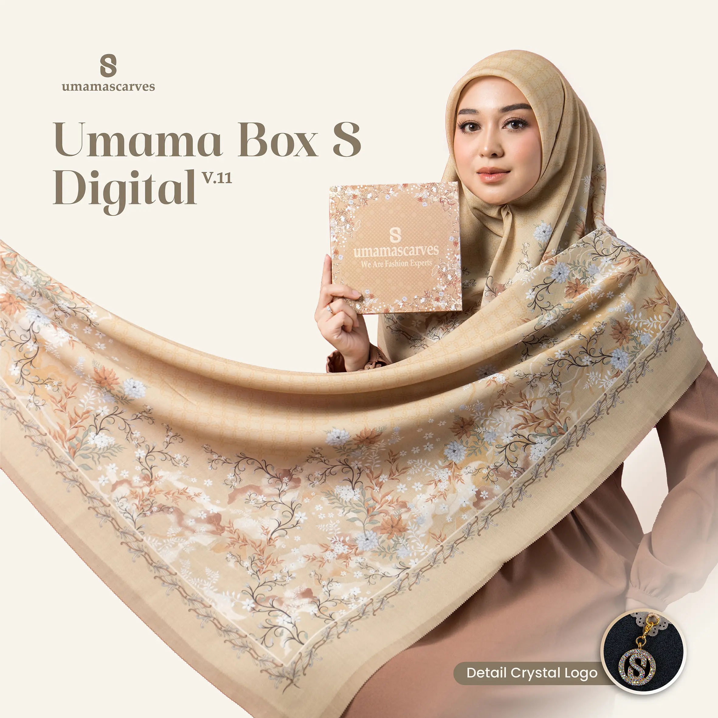 Umamascarves - Hijab Box motif Digital Scarves  logo S ( Tanpa Brooch )