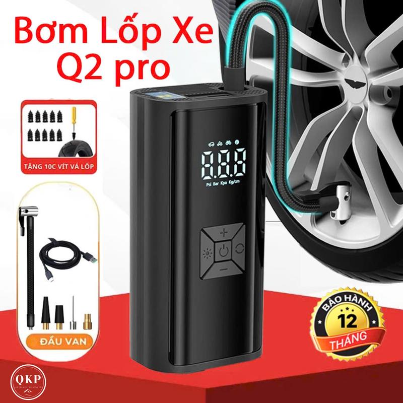 Q2Pro Bơm Lốp Ô Tô Xe Máy Xe Đạp Đa Năng Tích Điện Không Dây Công Suất Cao Siêu Nhanh Tiết Kiệm Chi Phí Lưu Trữ Nhỏ Gọn Tiện Ích Tối Ưu