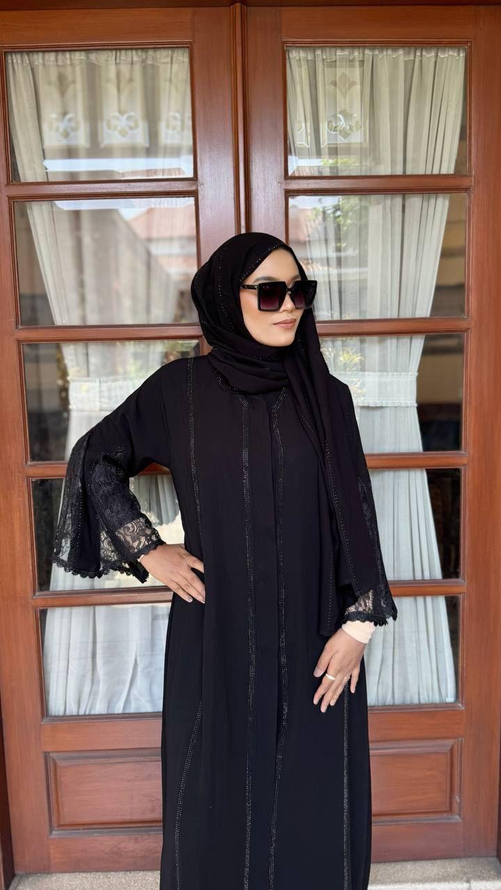 Kinara Brokat Abaya Hitam Raya Muslim Gamis Arab Dewasa Wanita Umroh Mata Hitam Dress Syari Maxi Turki Bordir Remaja Lebaran Mewah Pesta Kondangan Kinara Brokat Cantik Outer Kombinasi