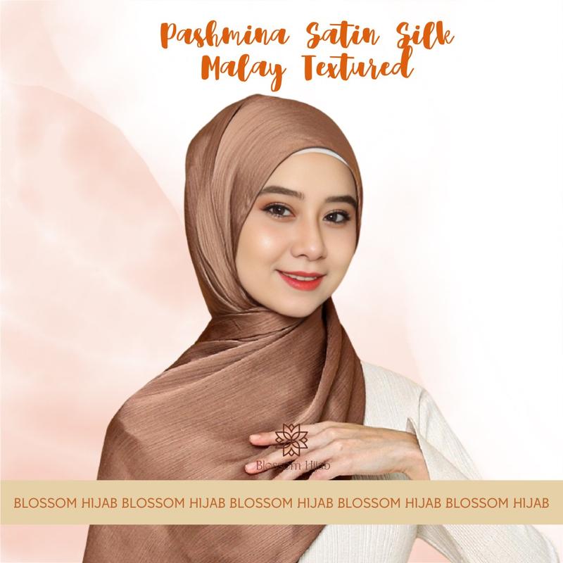BLOSSOM HIJAB PASHMINA SATIN SILK MALAY TEXTURED 0