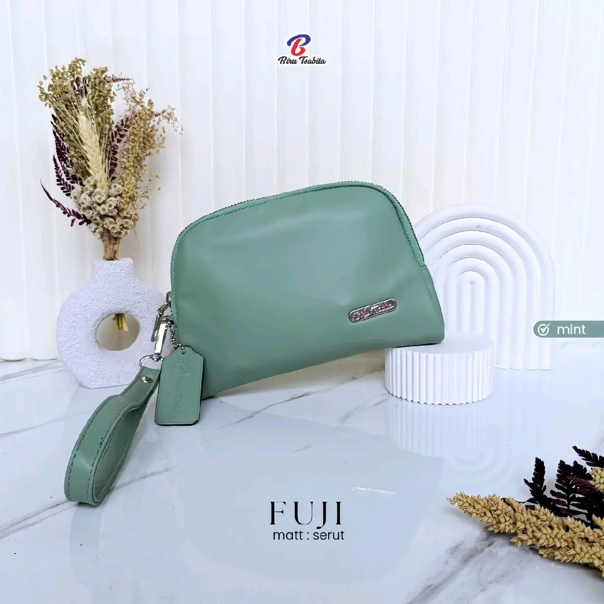 Pouch Fuji by Biru Tsabita Kulit - Tas Pouch Kulit Wanita dengan Tali Pendek Anti Gores Chic