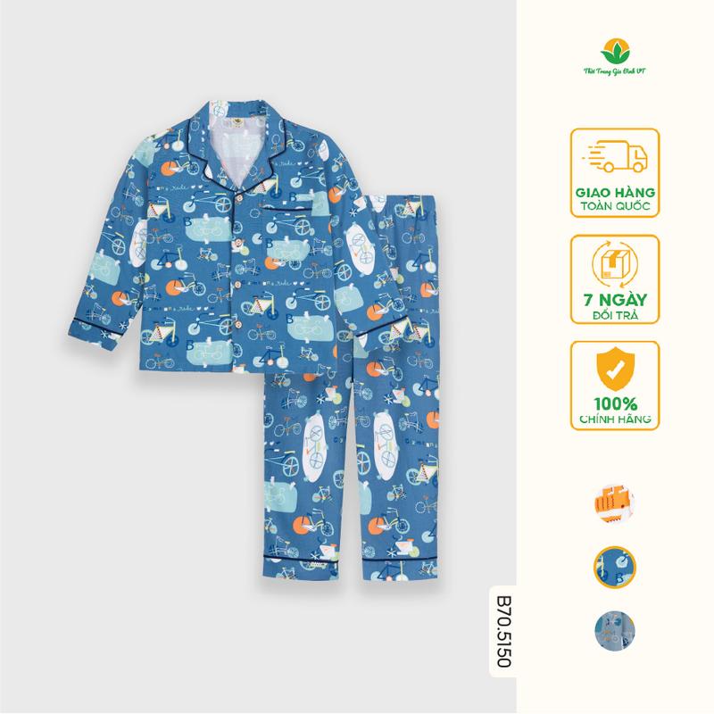  Bộ đồ pijama lanh mặc nhà cho bé trai quần dài áo dài tay thời trang Việt Thắng -  B70.5150 