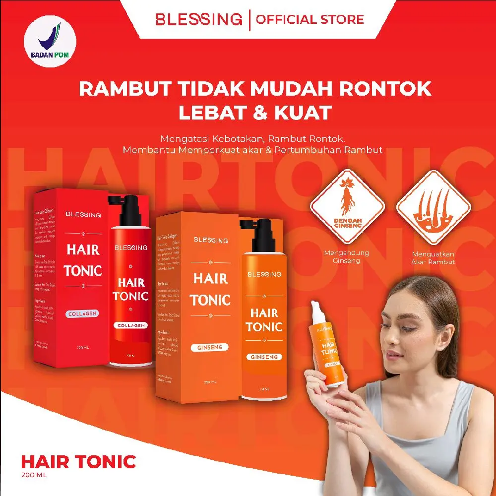 BLESSING Hair Tonic Ginseng / Collagen 200 Ml l Perawatan Rambut Rontok | Mencegah Kebotakan | Merangsang Pertumbuhan Rambut | Penguat Akar Rambut | Penyubur Rambut