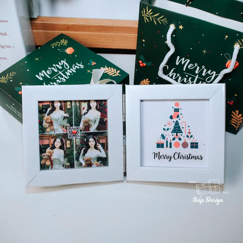 QUÀ NOEL Khung ảnh gấp đôi quà tặng người yêu quà tặng mẹ bạn bè ... Khung ảnh 10x10 cm Tặng sinh nhật ngày kỉ niệm Yêu Noel Giáng Sinh ngày phụ nữ việt nam...