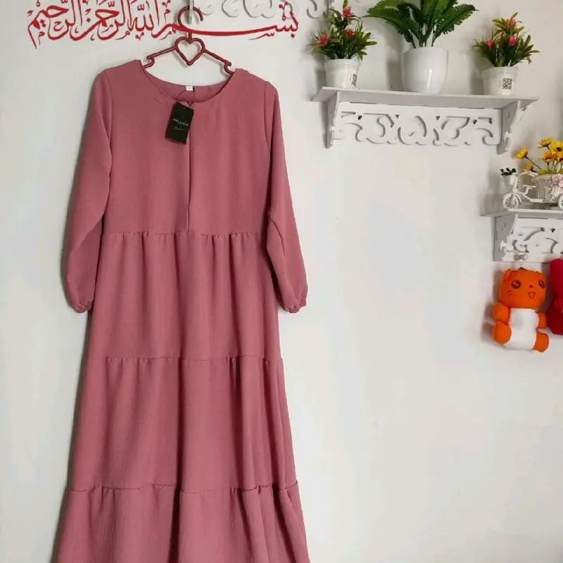 gamis anak susun zilla dres bahan crinkle reseleting ukuran 3-12 tahun  Fashion tren masakini Muslim 0