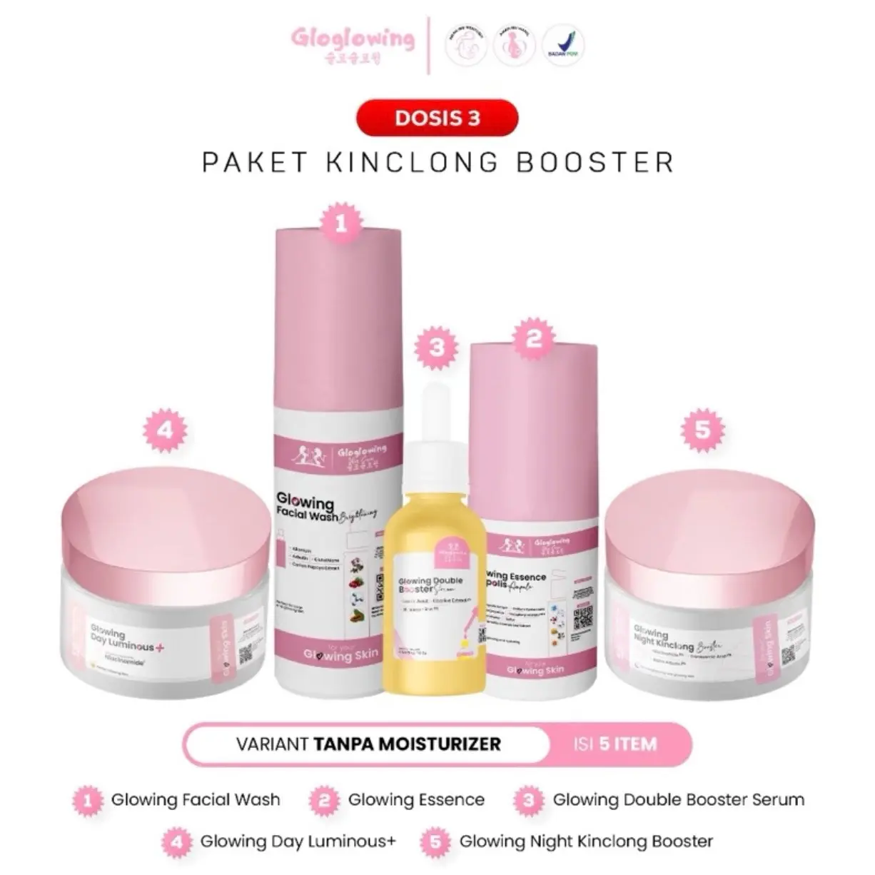 Gloglowing DOSIS 3 - isi 5 Paket Kinclong Booster Glowing BPOM