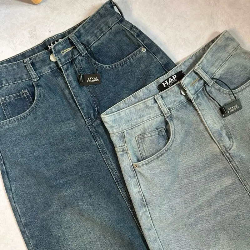 HAP(S-2XL) Chân váy jeans suông xẻ tà sau có 2 màu,2 chiều dài 80cm và 90cm P26 | BigBuy360 - bigbuy360.vn