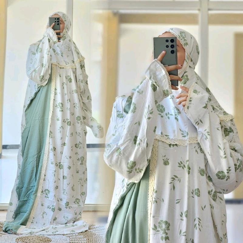 Mukena Namira️ WHITE SERIES Original Branded by Al-Adawiyah |  Rayon Motif Cantik Terusan  Mukenah Dewasa Muslim 9