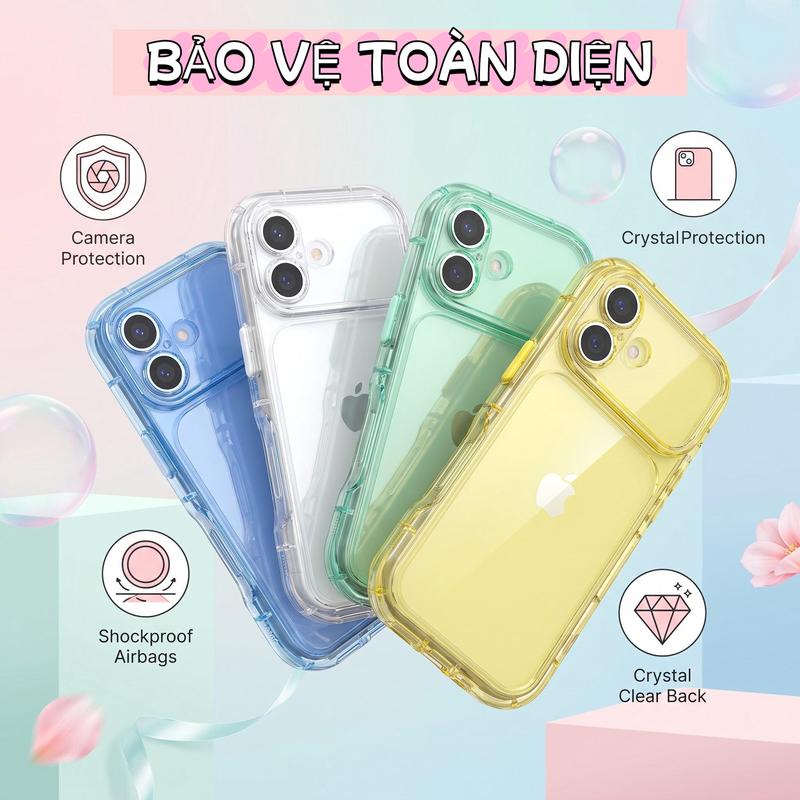 Trong suốt cực xinh! Ốp iPhone phong cách INS, lưng acrylic cứng, viền TPU mềm, đệm khí chống sốc, chống rơi, viền camera nâng cao, iPhone 11-18 Pro Max
