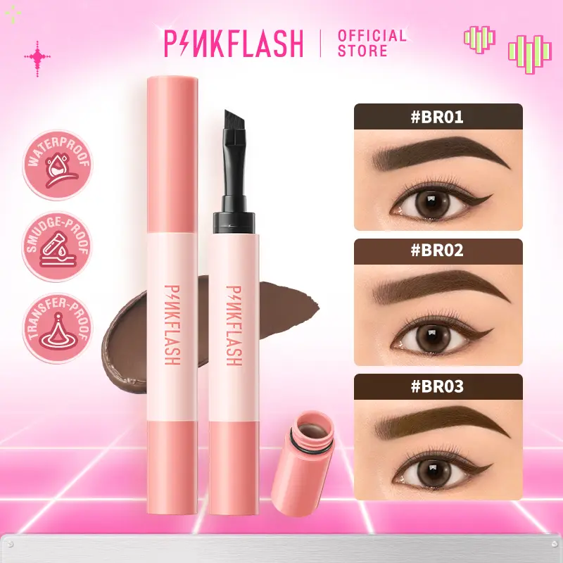 [Official] PINKFLASH #ColorLock Waterproof Eyebrow Pomade Cream High Pigment Smudge-proof Long-lasting Non-caking Soft Smooth Quick-drying Shaping