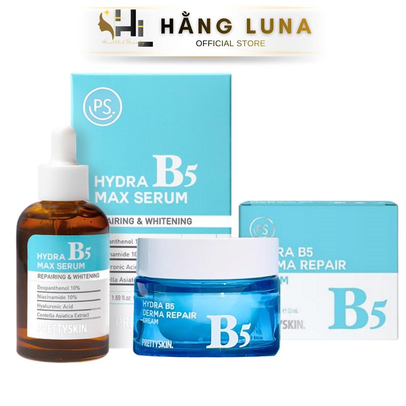   PS. PRETTYSKIN.  Bộ Prettyskin B5 Serum Hydra Max B5 Serum Prettyskin 50ml & Kem dưỡng Hydra B5 Derma Repair Cream 52ml Hỗ trợ dưỡng trắng Cấp ẩm Làm dịu da 