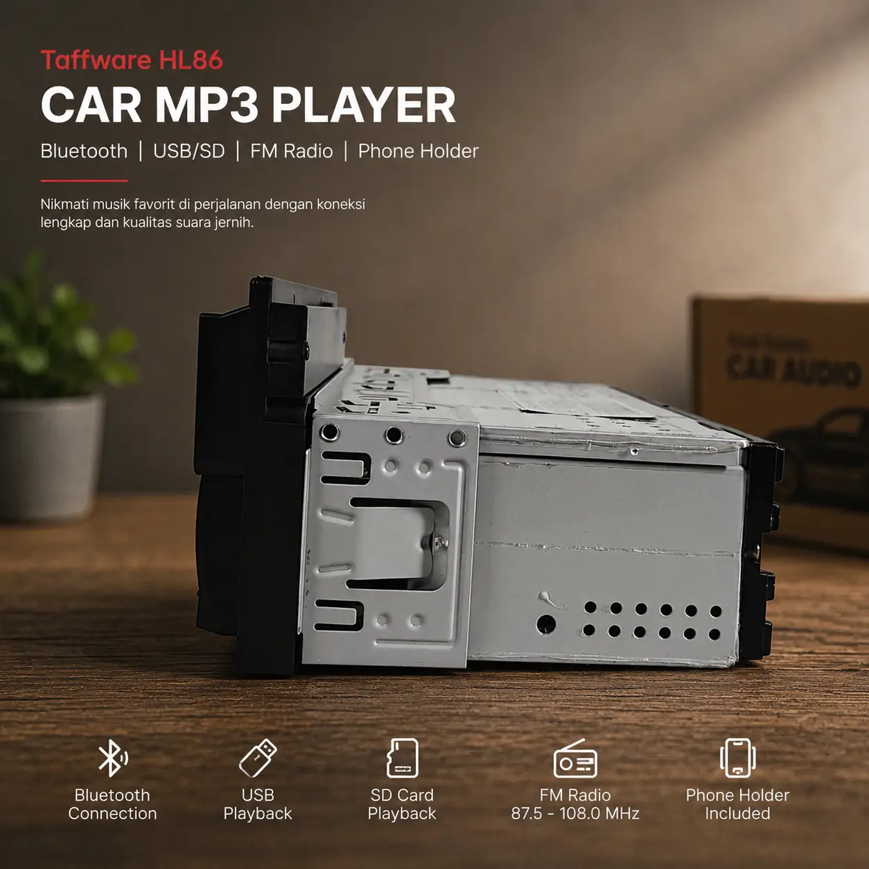 Taffware Tape Mobil Audio MP3 Player Bluetooth USB ISO Phone Holder - HL86