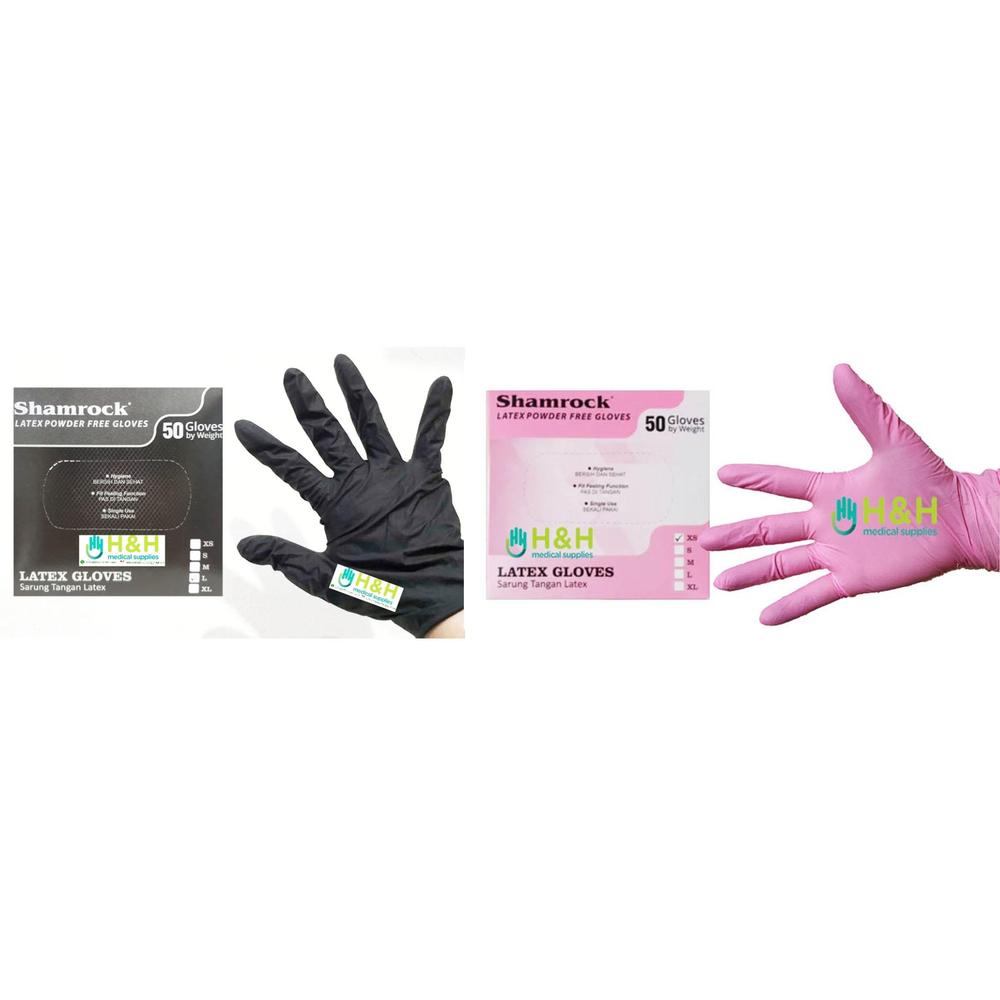 Sarung Tangan Shamrock Latex No Powder isi 50 Pcs /Sarung Tangan Karet - Merah Muda, S