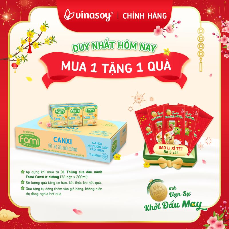 Thùng sữa đậu nành Fami Canxi ít đường 36 hộp x 200ml