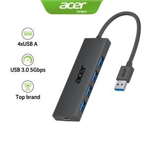 Acer USB Hub 4 Ports, Multiple USB 3.0 Hub, USBA Splitter for Laptop with Type C Power Port, Extender for A Port Laptop, PC, Desktop and More