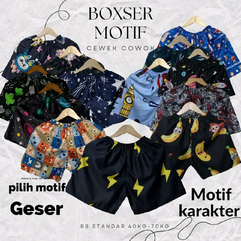 PAKET 4 PCS CELANA PENDEK REMAJA DEWASA BB 40-70KG BOXER MOTIF ALL SIZE BAHAN ADEM 5