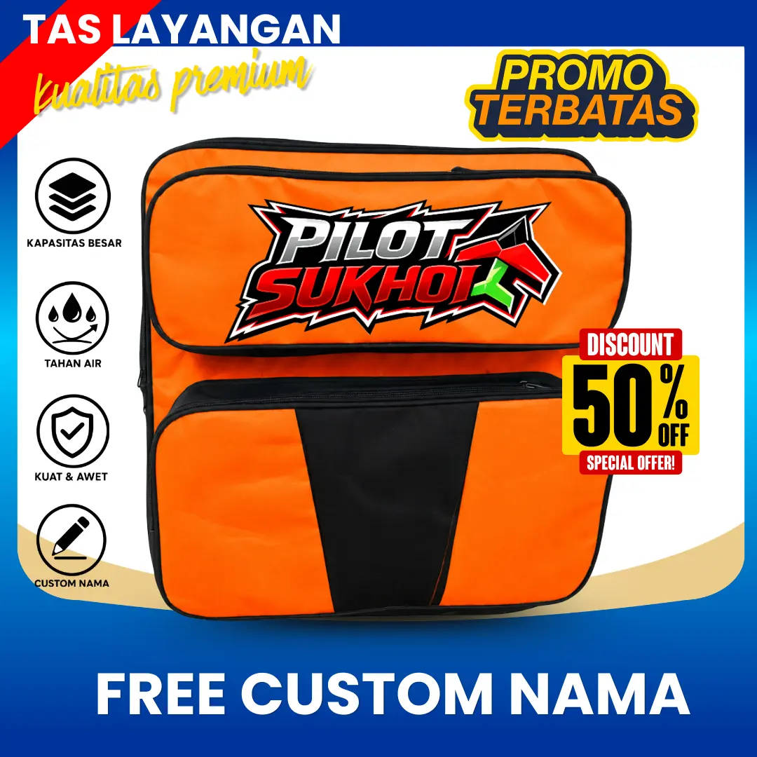 TAS LAYANGAN PILOT SUKHOI MURAH PREMIUM ANTI AIR FREE CUSTOM NAMA