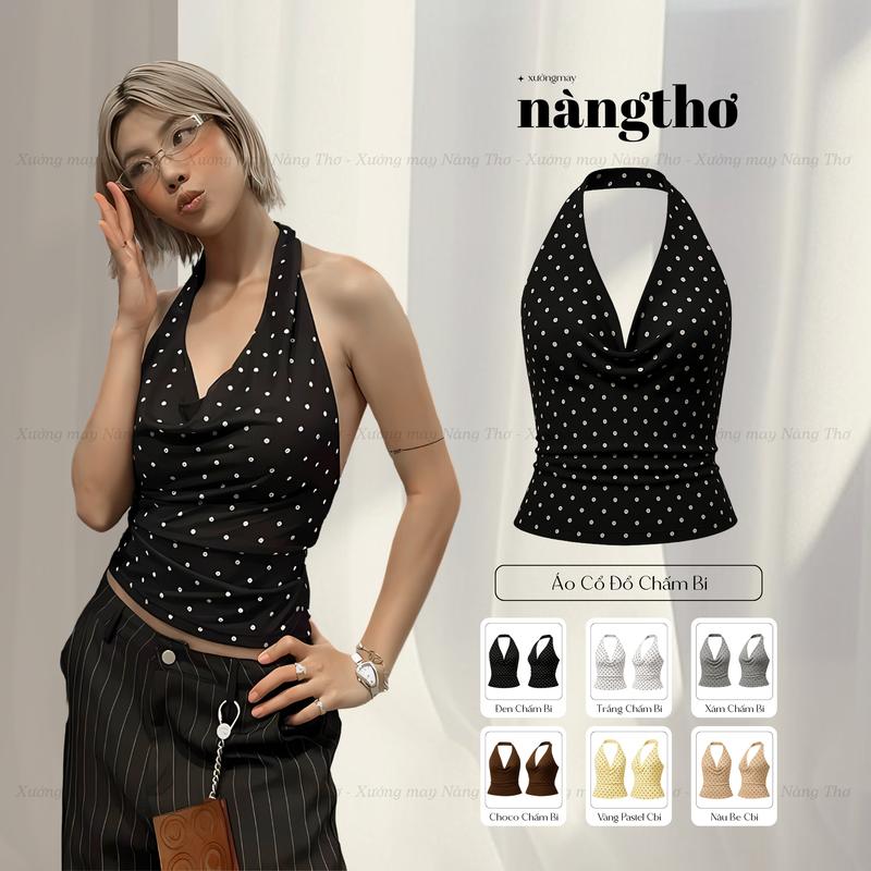 739 [Mặc 6 Kiểu] Áo Yếm Chấm Bi Cổ Đổ Ôm Body Slay Chất Thun Cotton Mịn