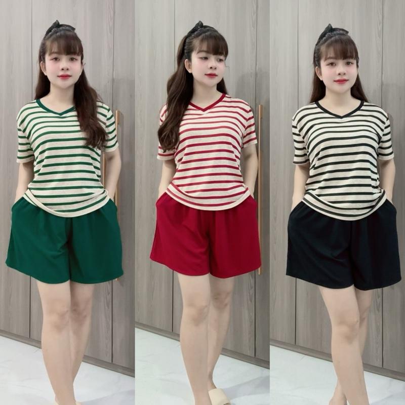  Set Đồ Bộ Đùi Cổ Tim Thời Trang Thun Gân Mặc Nhà 