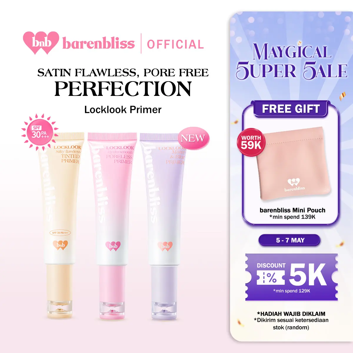 【NEW LAUNCH】 BNB barenbliss Locklook Primer | Silky Flawless Tinted Primer, Hydra Smooth Poreless Primer, & Matte & Blur Primer  | Tahan Hingga 16 Jam