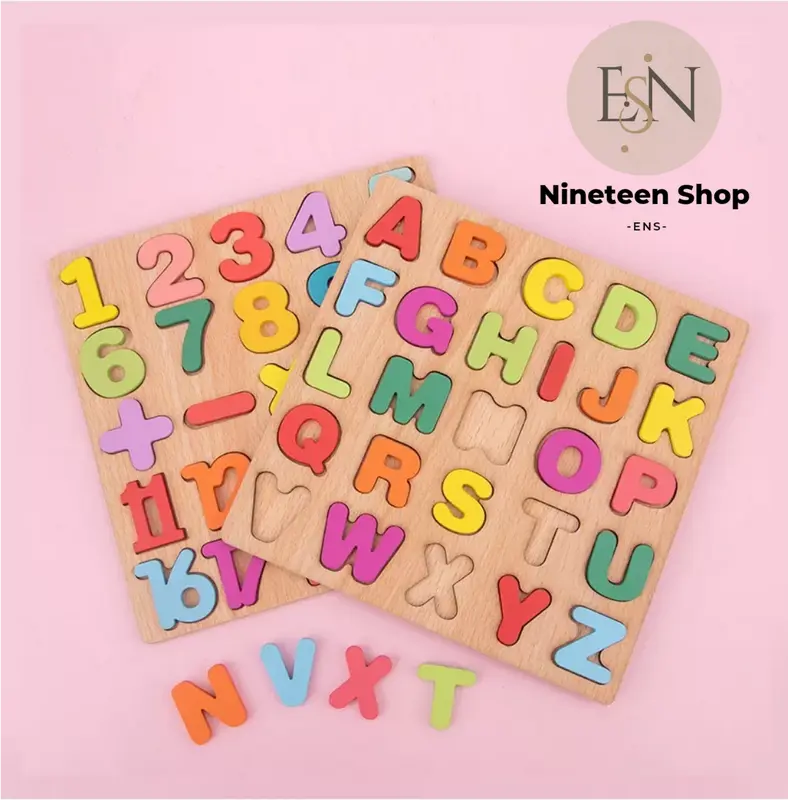 MAINAN EDUKASI ANAK PUZZLE KAYU 3D HURUF ANGKA / PUZZLE ALFABERT MAINAN KAYU ANAK / ABC DAN ANGKA TIMBUL JUMBO / WOODEN TOYS 1