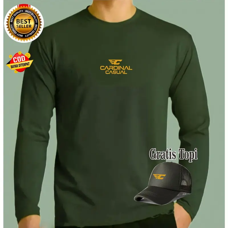 Kaos Pria Cardinal DT Gold ( Bonus Topi ) Lengan Panjang Bahan Adem tebal dan Lembut / Kaos lengan panjang / kaos bonus topi / beli baju dapat topi / kaos distro / kaos pria / kaos unisex / kaos tebal 4