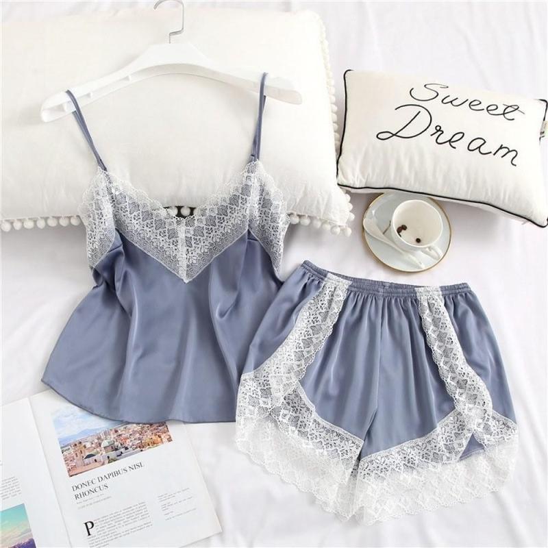 Bộ Đồ Ngủ Vải Lụa satin Phối Ren Quyến Rũ Cho Nữ