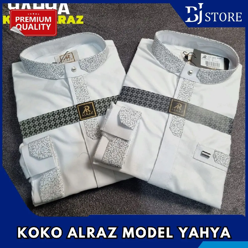 Alraz Koko Putih YAHYA Lengan Panjang / Koko Alraz Model Yahya Katun Premium / Kemeja Pria Dewasa
