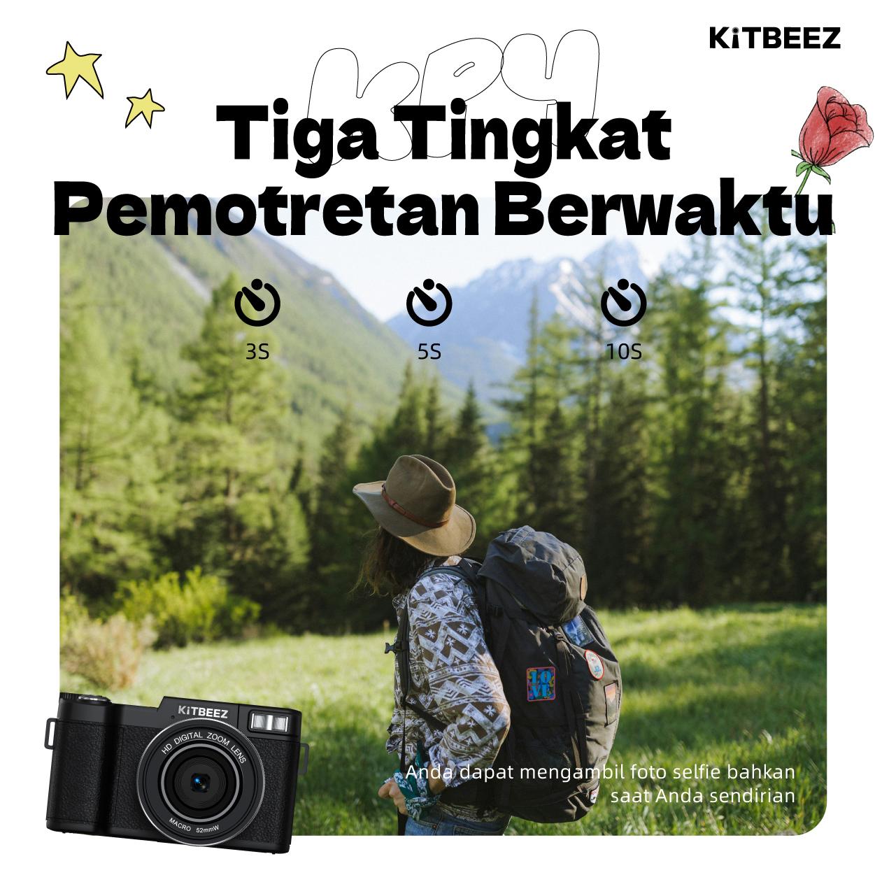 【KiTBEEZ KP-4】 Kamera Digital 5K WiFi 75MP dengan Zoom Digital 18X, Layar Putar 180°, Flash Intelligent Muncul Otomatis untuk Selfie & Pembuatan Vlog 【KiTBEEZ KP-4】 Kamera Digital 5K WiFi 75MP dengan Zoom Digital 18X, Layar Putar 180°, Flash Intelligent Muncul Otomatis untuk Selfie & Pembuatan Vlog