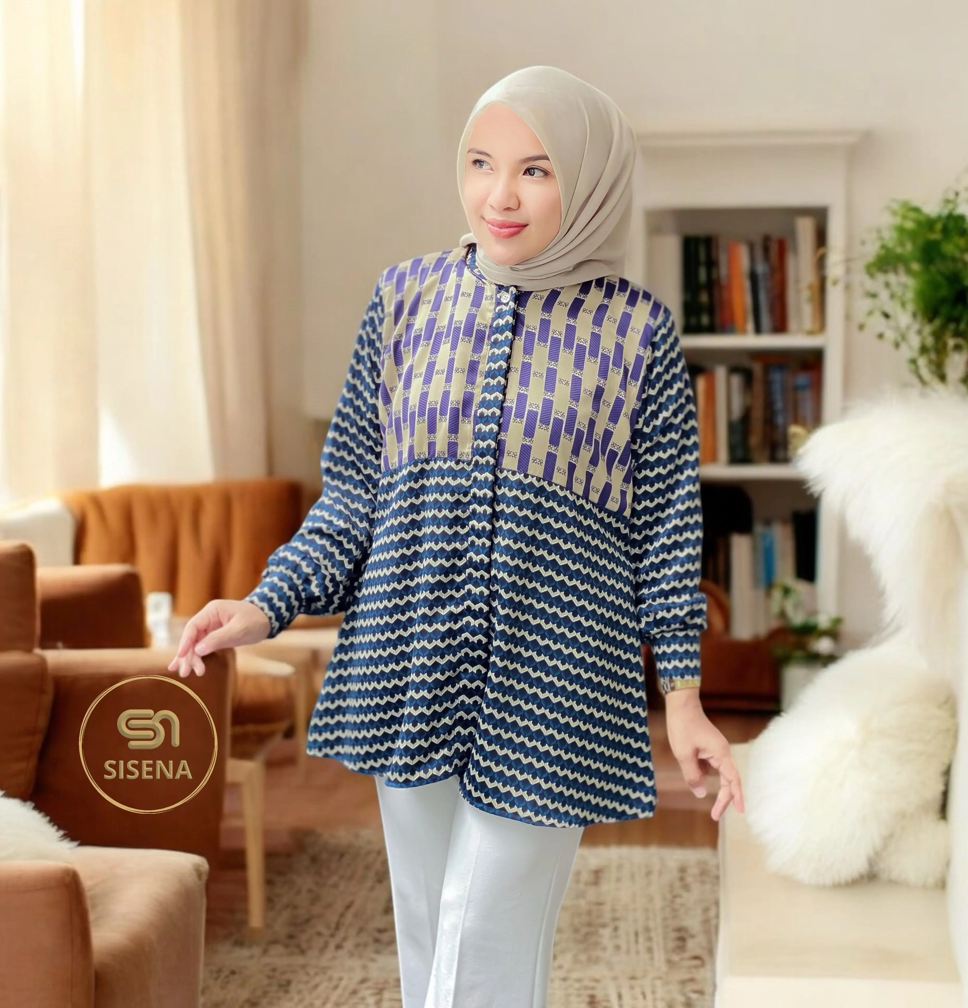 blouse sisena katun cotton silk silky motif printing terbaru