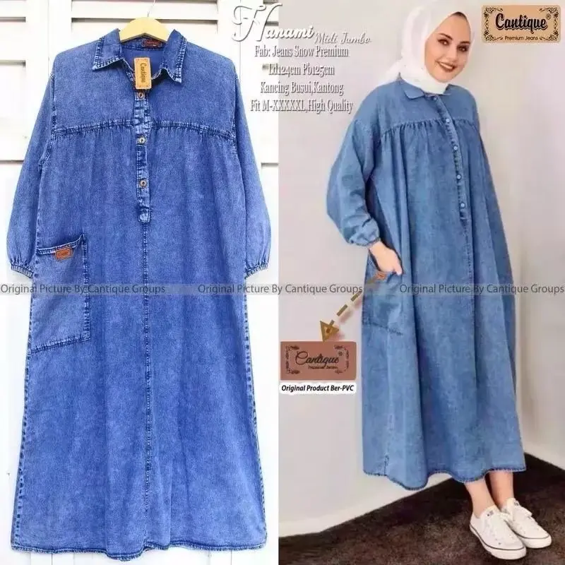 HANAMI MIDI DRESS JEANS DENIM WANITA / MIDI DRESS GAMIS TERBARU FASHION KEKINIAN 0