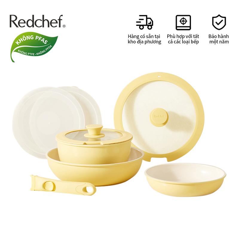 Redchef Bộ 8 Nồi Chảo Chống Dính Không Độc Hại Tay Cầm Tháo Rời Phù Hợp Mọi Loại Bếp Không Chứa PFAS PTFE PFOA