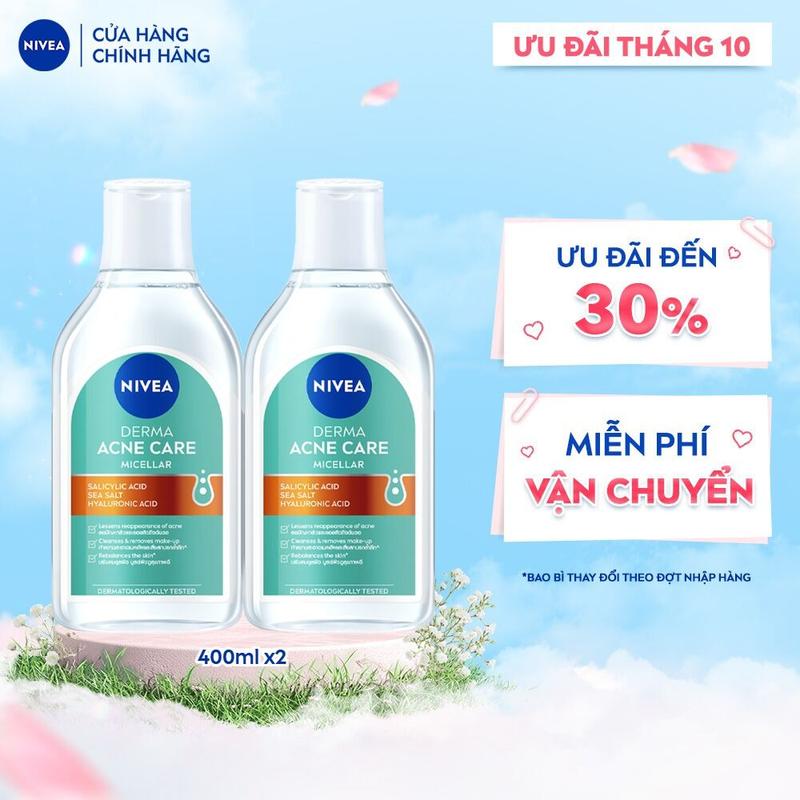 Bộ 02 Nước Tẩy Trang NIVEA DERMA Acne Care Micellar Hỗ Trợ Sạch Sâu Giảm Mụn (400 mlx2) - 94273x2