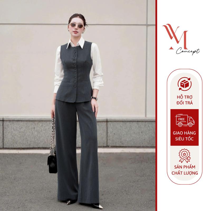 YM Concept Set 2 Món Áo Gile + Quần Suông Phù Hợp Công Sở & Dạo Phố Set Bộ Quần Ống Suông Sang Chảnh Thiết Kế Hiện Đại, Không Kèm Sơ Mi D1215