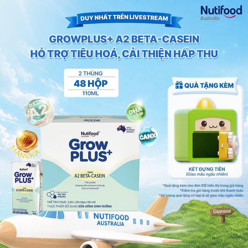 Combo 2 Thùng 24 Hộp sữa bột pha sẵn GrowPLUS+ A2 beta-casein 110ml