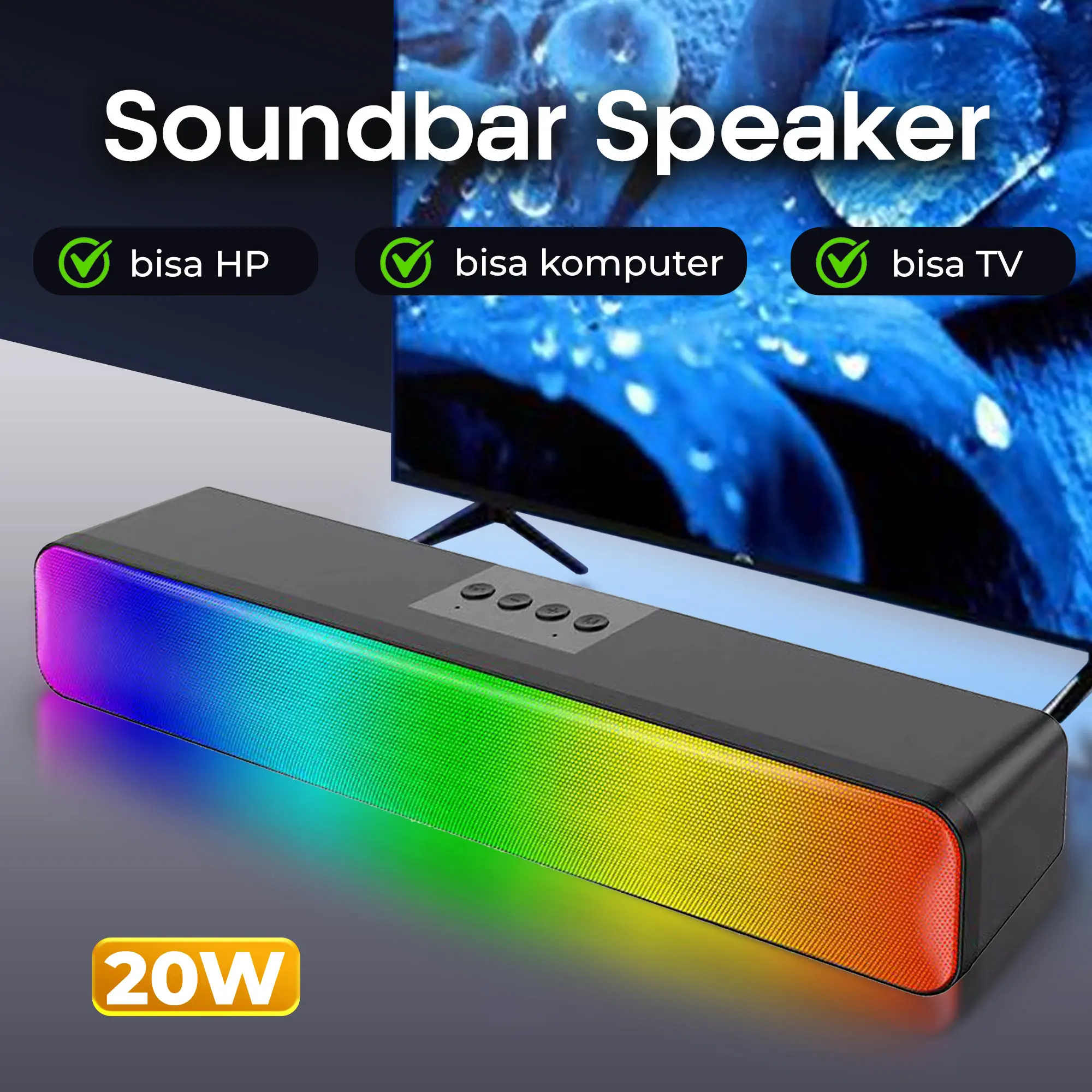 Soundbar Speaker Bluetooth RGB 5 Colors LED Light Computer TV Phone TF Multifunction 5.0 TF Card Radio Portable Audio Speaker Original Resmi - S19