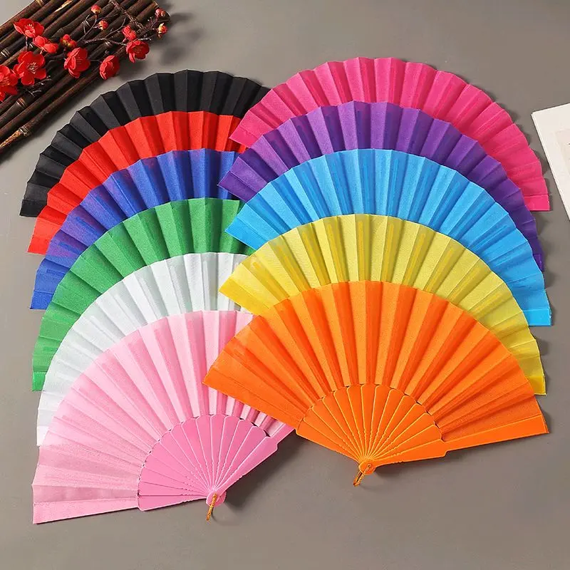 Kipas Polos Warna Warni / Kipas Tangan Polos Kung Fu China Gagang Plastik Kipas Tari Mewah