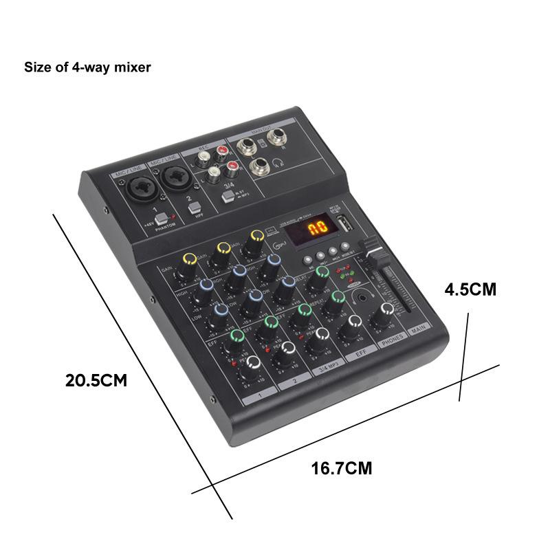 LX01 4 kênh, chuyên nghiệp, nhỏ, bluetooth, máy trộn, với hiệu ứng âm vang, sử dụng tại nhà, karaoke, sân khấu, biểu diễn, đám cưới, hội nghị, bộ khuếch đại Mixer 3