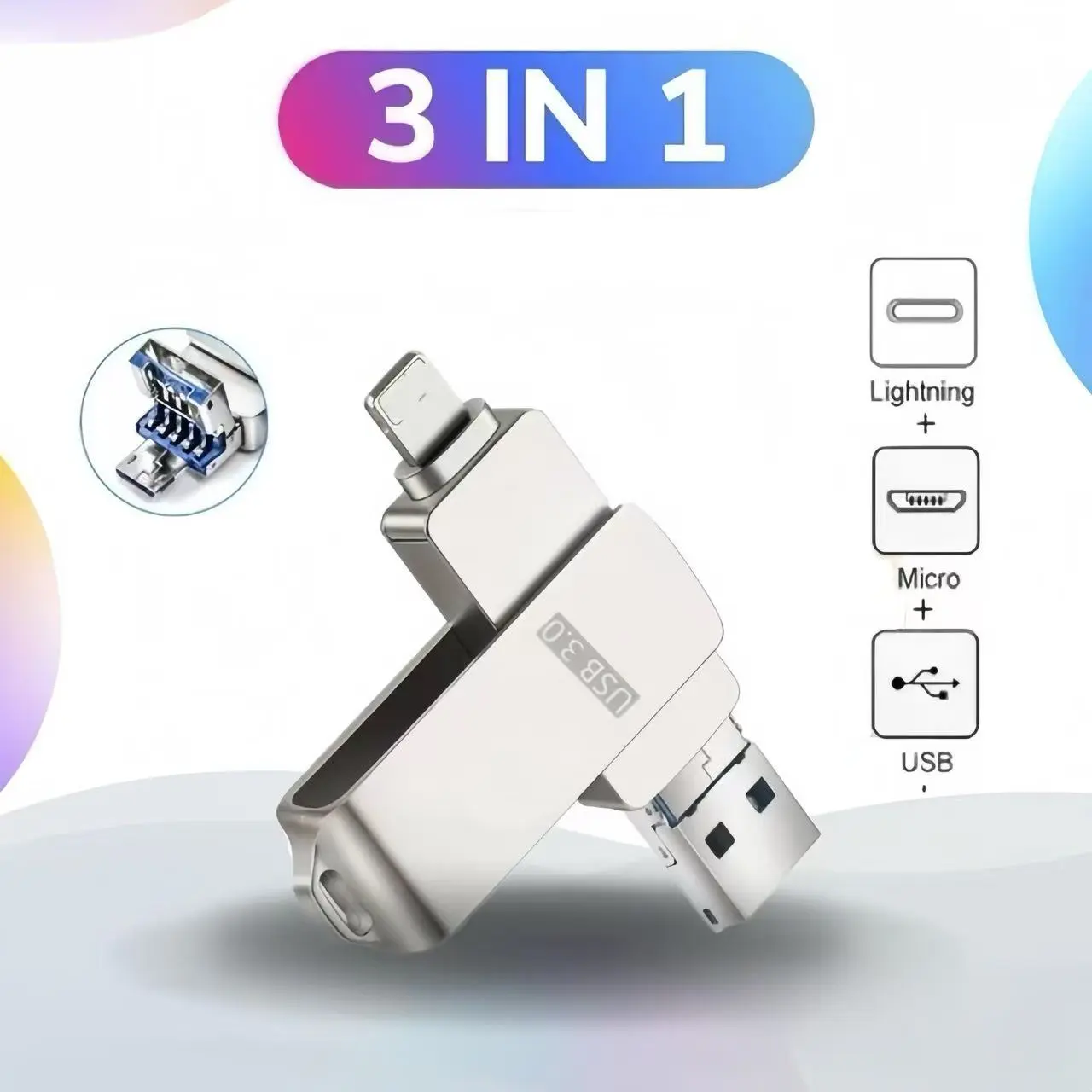 Flash drive, 1 TB capacity, IP USB 3.0 3in1 OTG portable flash drive (USB IOS Micro USB)