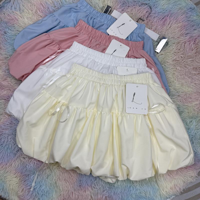 [Sản phẩm mới cv ]  Chân váy bí cạp chun có nơ kèm quần bảo hộ – Form bồng  phồng baby doll siêu xinh