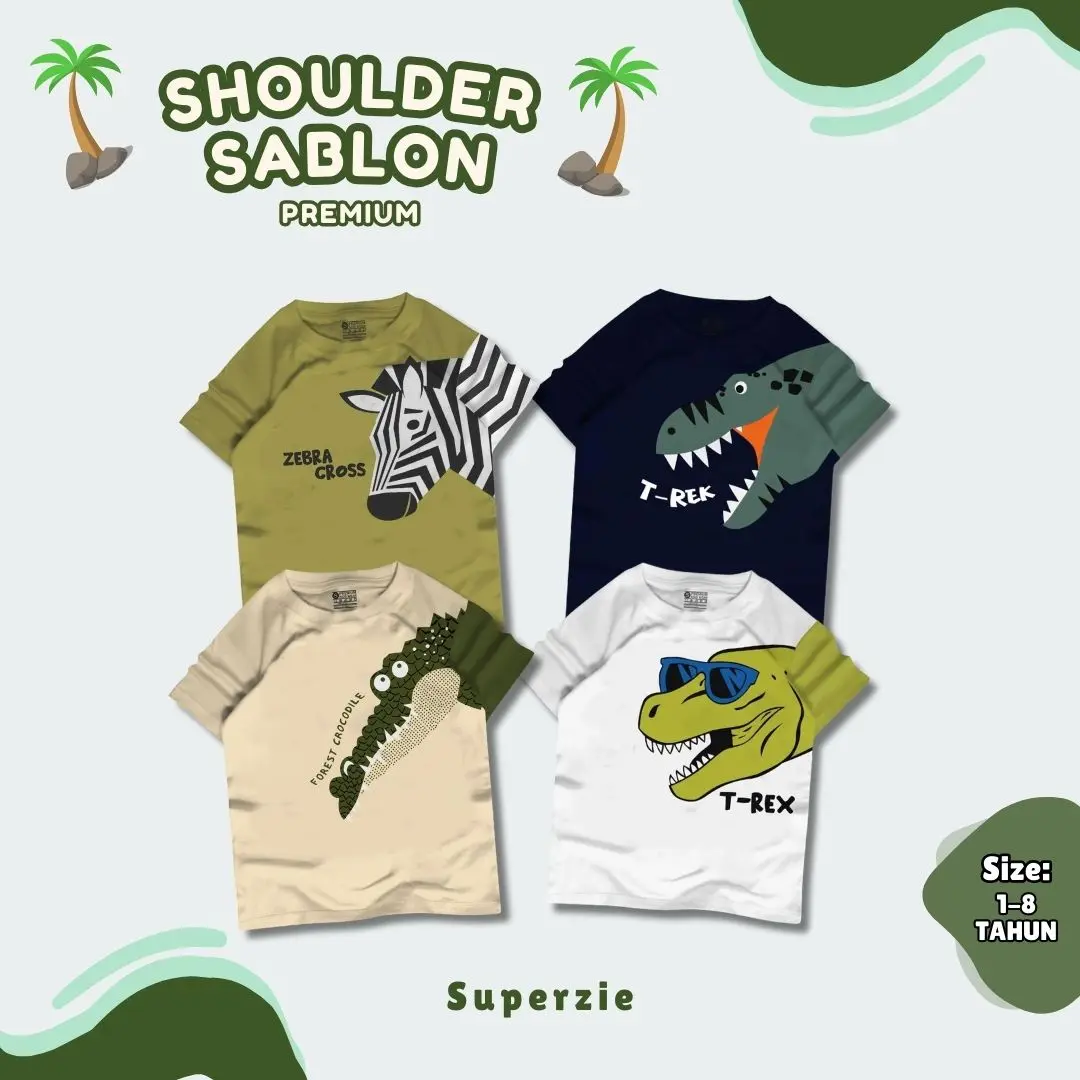 Superzie Pakaian kaos anak Dinosaurus Laki laki 2 Tahun Grosir Motif Zebra Tyrex Buaya sablon plastisol Katun Bunda Kids Perempuan