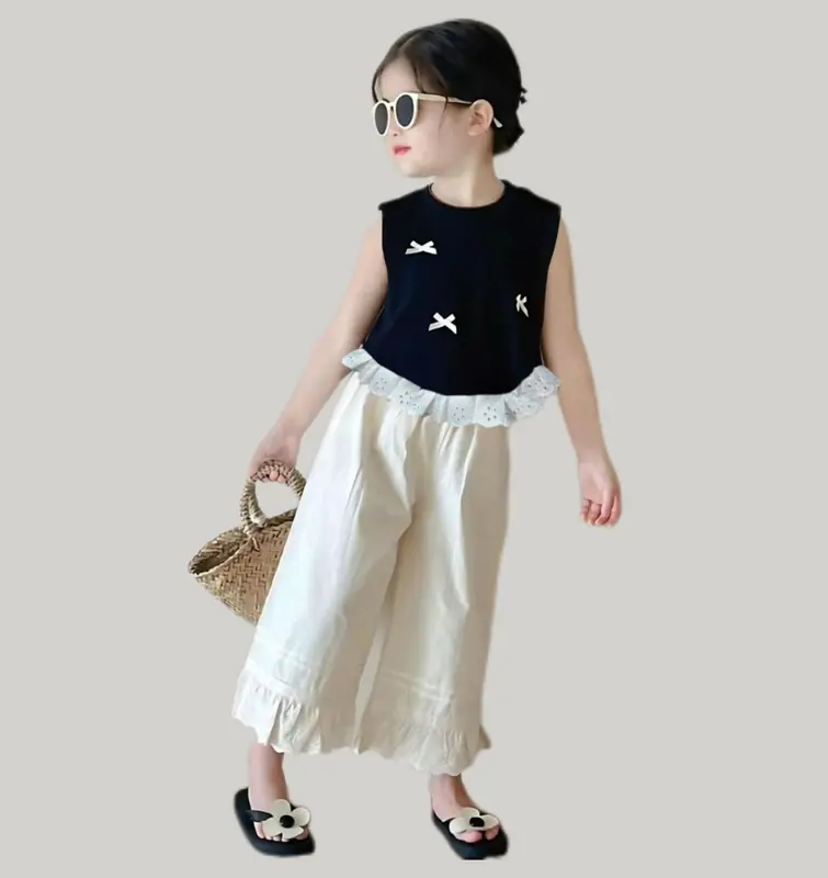setelan anak lucu setelan perempuan baju dan celana anak 1-5 tahun lekbong knit pita celana panjang renda by kazirastore 0