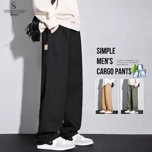 SUYX Celana Panjang Pria Korean Style 2025 Model Cargo Baggy Warna Army & Hitam Bahan Polyester Kantong 2 Ukuran S-4XL