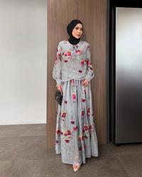 Gambar GONEGANI OFFICIAL - Dress Wanita Motif Bunga Bahan Organza Tissue Floral Embroidery Halwa Dress - Mocca dari gonegani_NEW Kota Bandung 5 Tokopedia