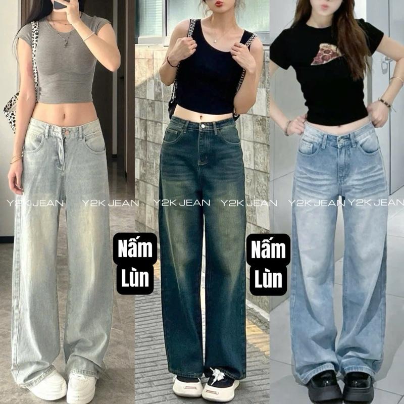 (SUÔNG NẤM LÙN) Quần JEAN Ống Suông Trơn WASH BỤI Cho Nữ Nấm Lùn 9 tấc 90cm Nhiều màu Lưng CẠP CAO - Pants Women Ong Kem quansuong namlun m5 size xs jeans