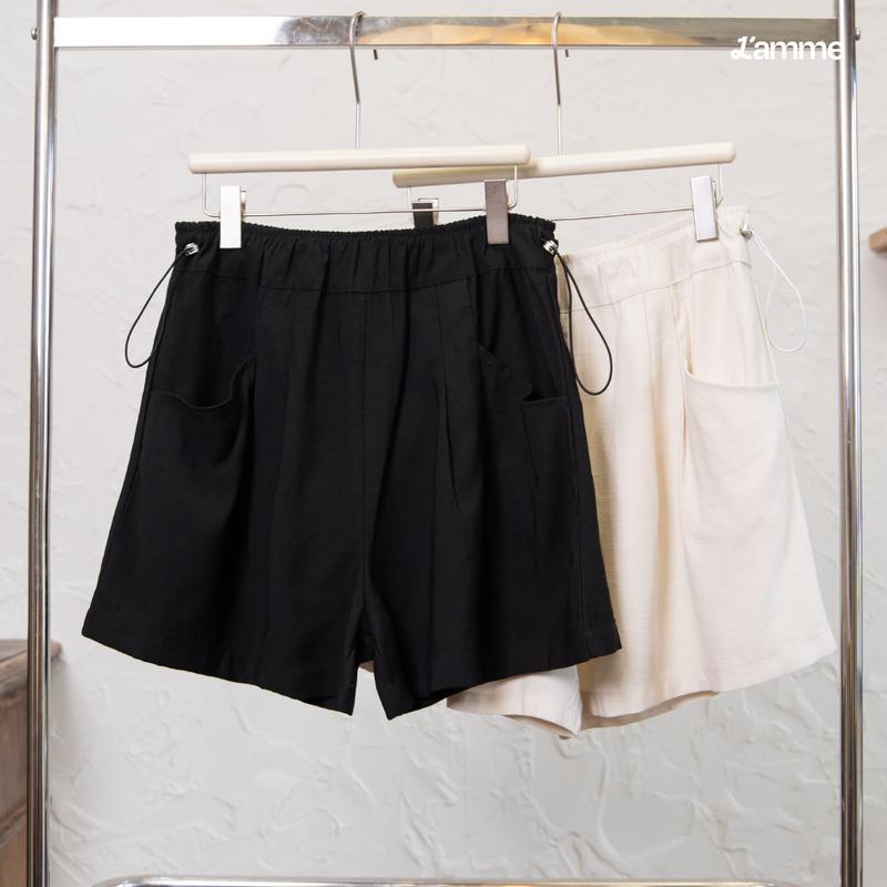 L'AMME Quần short đũi UNI quần short bầu vải đũi – dáng suông rộng cạp chun dây rút chất liệu mát nhẹ ít nhăn tôn dáng gọn gàng dễ phối đồ – phù hợp mặc nhà dạo phố đi chơi mùa hè