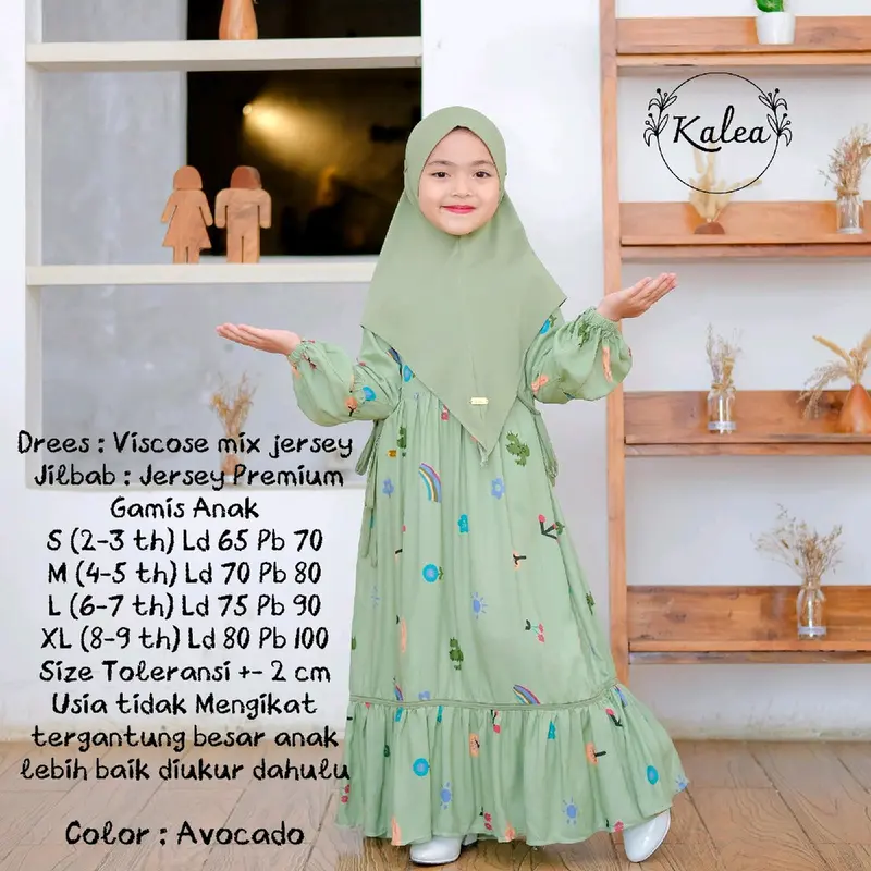 KALEA GAMIS ANAK SET JILBAB BAJU MUSLIM FREE HIJAB INSTAN USIA 23456789 tahun alzeta 0