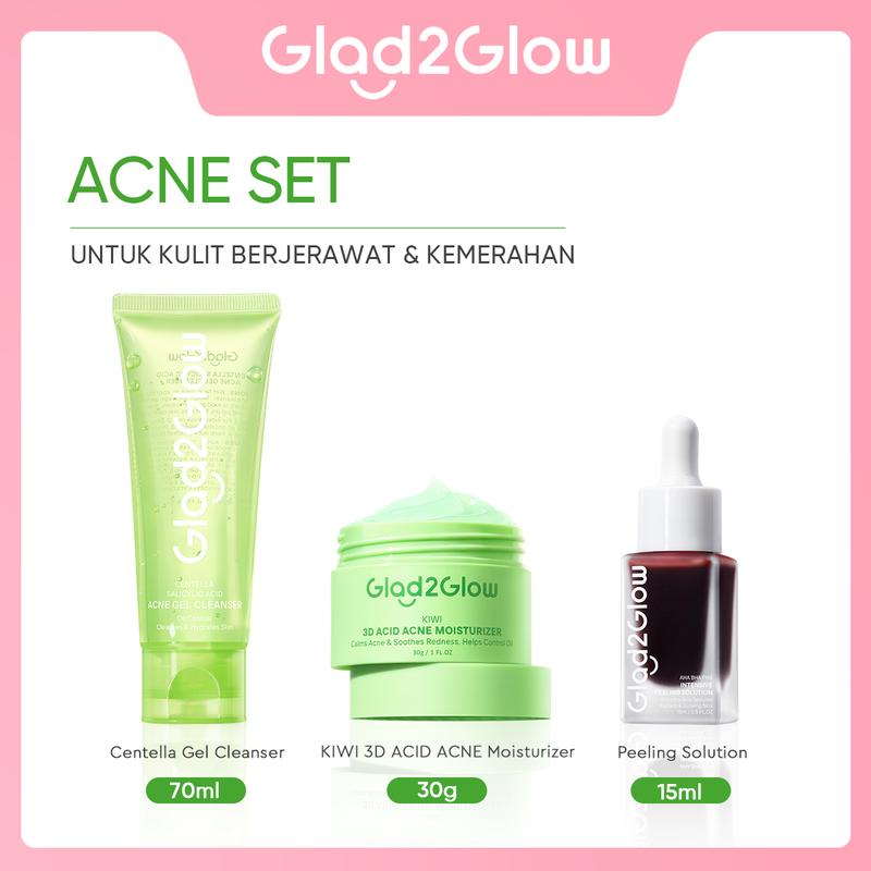 [New] Glad2Glow 3 in 1 Peeling solution Bundle - 3Pcs Barrier Skincare Paket-Peeling solution+Blueberry Moisturizer+Cleanser Ceramide Kering Membersihkan Wajah Acid Cooling Kotoran Mencerahkan Glycolic Melembutkan Berjerawat Extract Pha Lactic Exfoliating 5