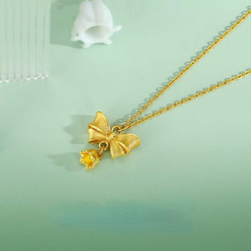 Product Introduction of SS24 Bell Flower Necklace Brass Gilding Bow Pendant Girls Send Girlfriends Clavicle Chain Gift 14