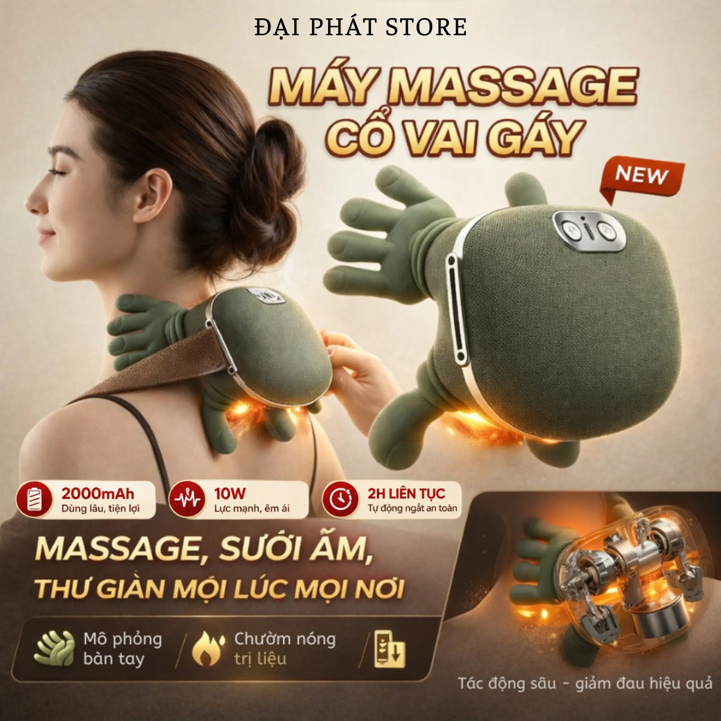 Máy Massage Cổ Vai Gáy Giảm Đau Mỏi Vai Gáy N7, Máy Mát Xa Cổ Vai Gáy Đèn Hồng Ngoại Mô Phỏng Tay Người Xoa Bóp, Pin Sạc Tiện Lợi